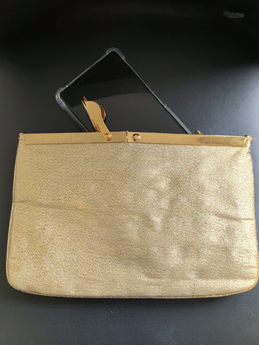 Vintage Gold Lamé Wristlet Clutch Evening Bag With Hidden Chain